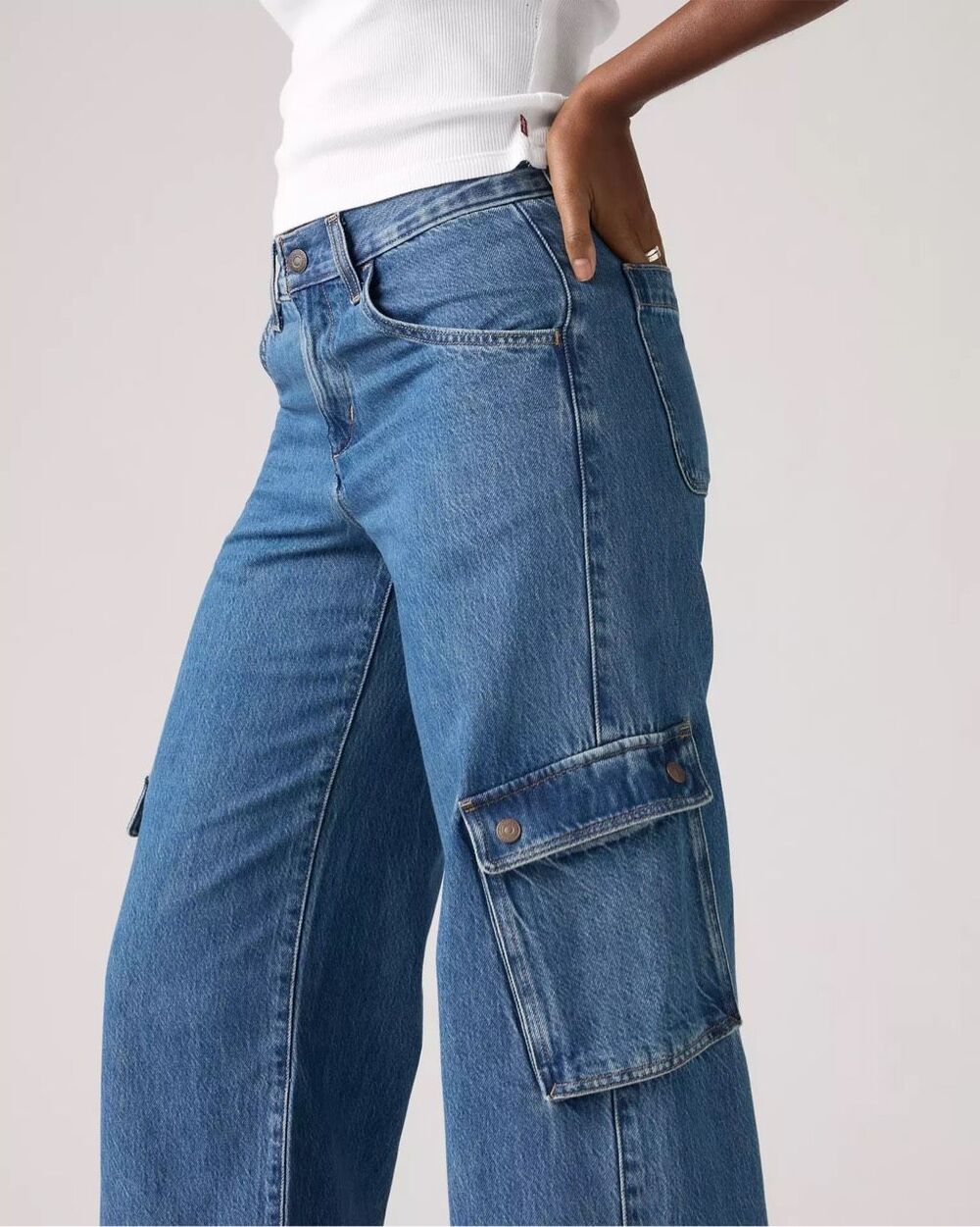 Levi’s Superlow Cotton Loose Cargo Lightweight Jeans All Over Blue 29x32 - Picture 6 of 7